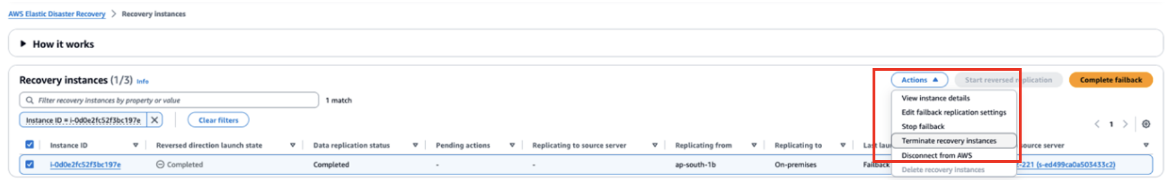 Figure 15. Clean up the recovery instance on AWS DRS console